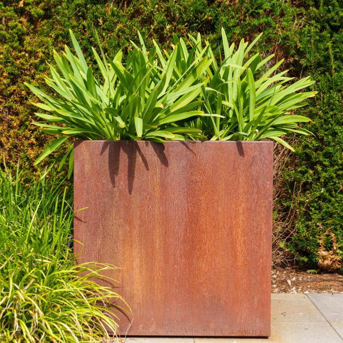 Corten Steel Square Flower Box Rostig Look 100Cm