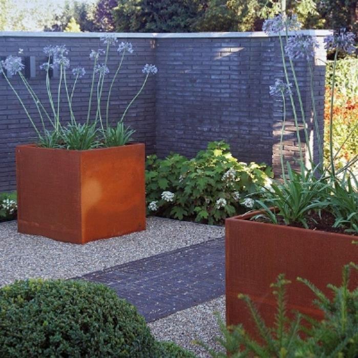 H70 Corten Steel Cube Blomlåda För Trädgård