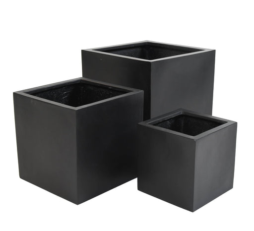 Black Cube Flower Box 30Cm Indoor Outdoor Fiberstone